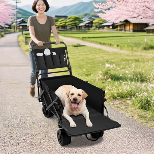 Cavoyoペットカート犬カートバギー4輪大容量耐荷重73kg老犬小/中/大型犬キャリーワゴン台車ワンタッチ折り畳み開閉式ゲートドアコンパクト自立収?猫多頭多地形対応ワイドタイヤ搭載