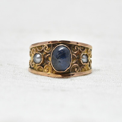 グッドウィル アンティーク ジュエリー リング 指輪 18ct ゴールド サファイア パール リング 装飾品