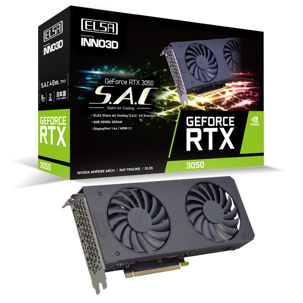 22919円 大勧め 22919円 日時指定 ELSA GeForce RTX 3050 S.A.C GD3050-8GERS 搭載 グラフィックスカード