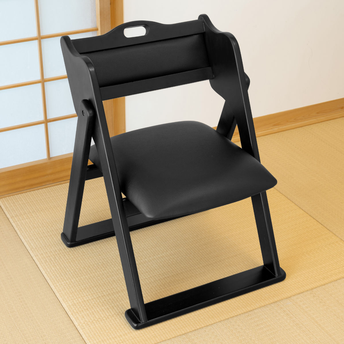 お座敷チェア 座面高36cm 座椅子 折りたたみ椅子 ブラック （ チェア いす 椅子 コンパクト 折りたたみチェア 仏事 法事 仏具 仏前 仏壇前 冠婚葬祭 黒 和室 お座敷 木製 ）【GWM】｜good wood mood