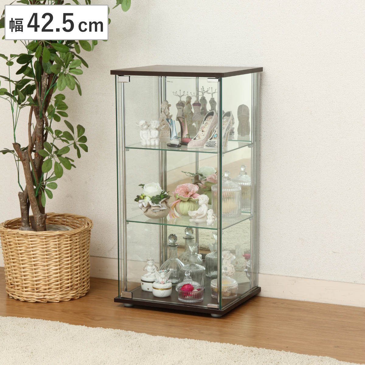 ショーケース 幅42.5cm 3段 背面ミラー コレクションケース ガラス製 （ コレクションキャビネット ガラスケース キャビネット ミラー付き ガラスキャビネット ディスプレイラック ディスプレイ ガラス 鏡 ミラー おしゃれ ）【GWM】｜good wood mood