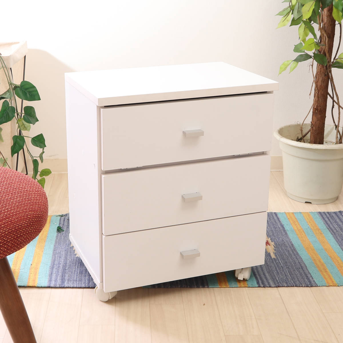 ドレッサー 幅45cm コスメボックス 組立品 コスメ 化粧品 収納 ミラー キャスター （ コスメワゴン 引き出し 鏡付き 大容量 コンパクト メイクボックス ワゴン 白 ）【GWM】｜good wood mood