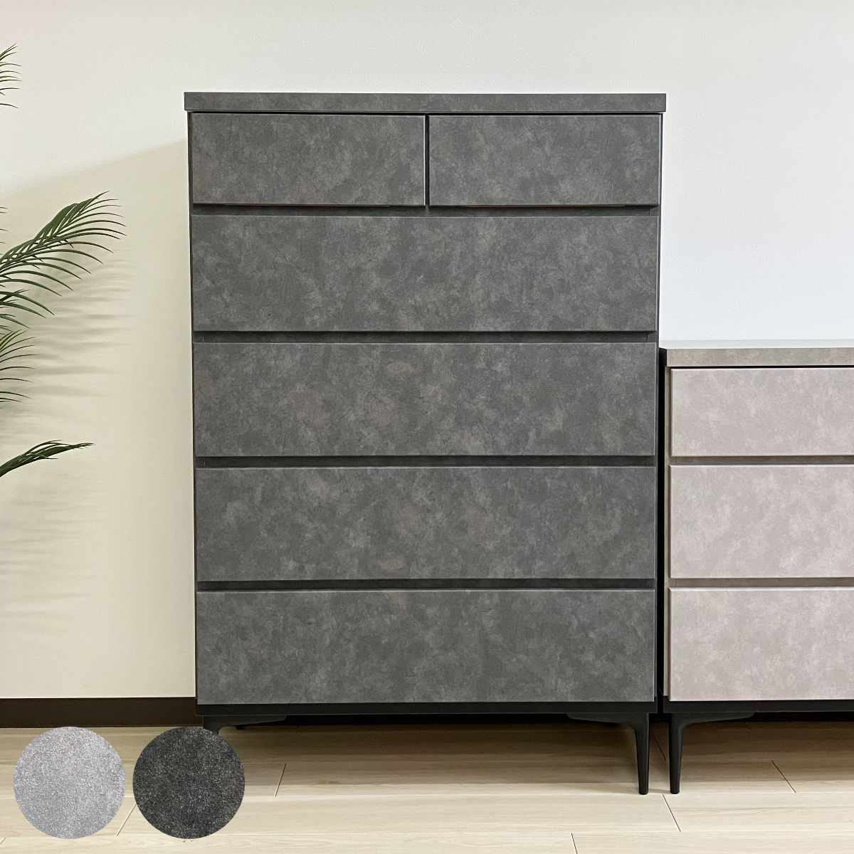 ハイチェスト 5段 石目調デザイン スチール脚 幅80cm ( チェスト 収納 引き出し タンス 家具 石目調 日本製 たんす リビング収納 棚 ラックキャビネット グレー ブラック ) 【GWM】|good wood mood