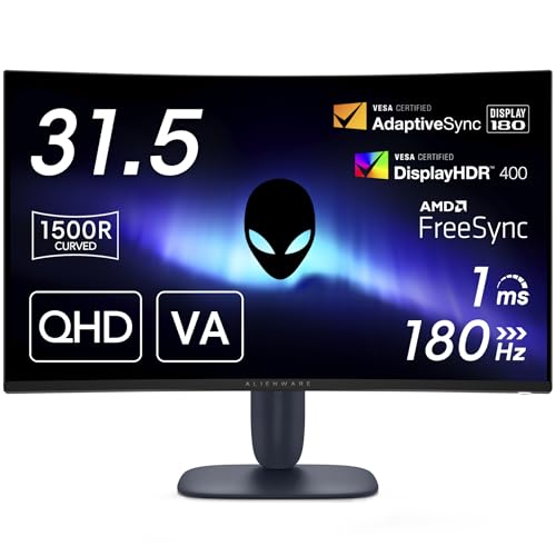 Dell AW3225DM-A 31.5インチ 曲面 Alienware ゲーミングモニター(無輝点5年/QHD/VA非光沢,1500R曲面/DP1.4x1,HDMI2.1x2/DCI-P3 95%/高さ調整,傾き/1ms,180Hz(DP),144Hz(HDMI)/FreeSync,VESA DisplayHDR 400)｜GOODWOODS