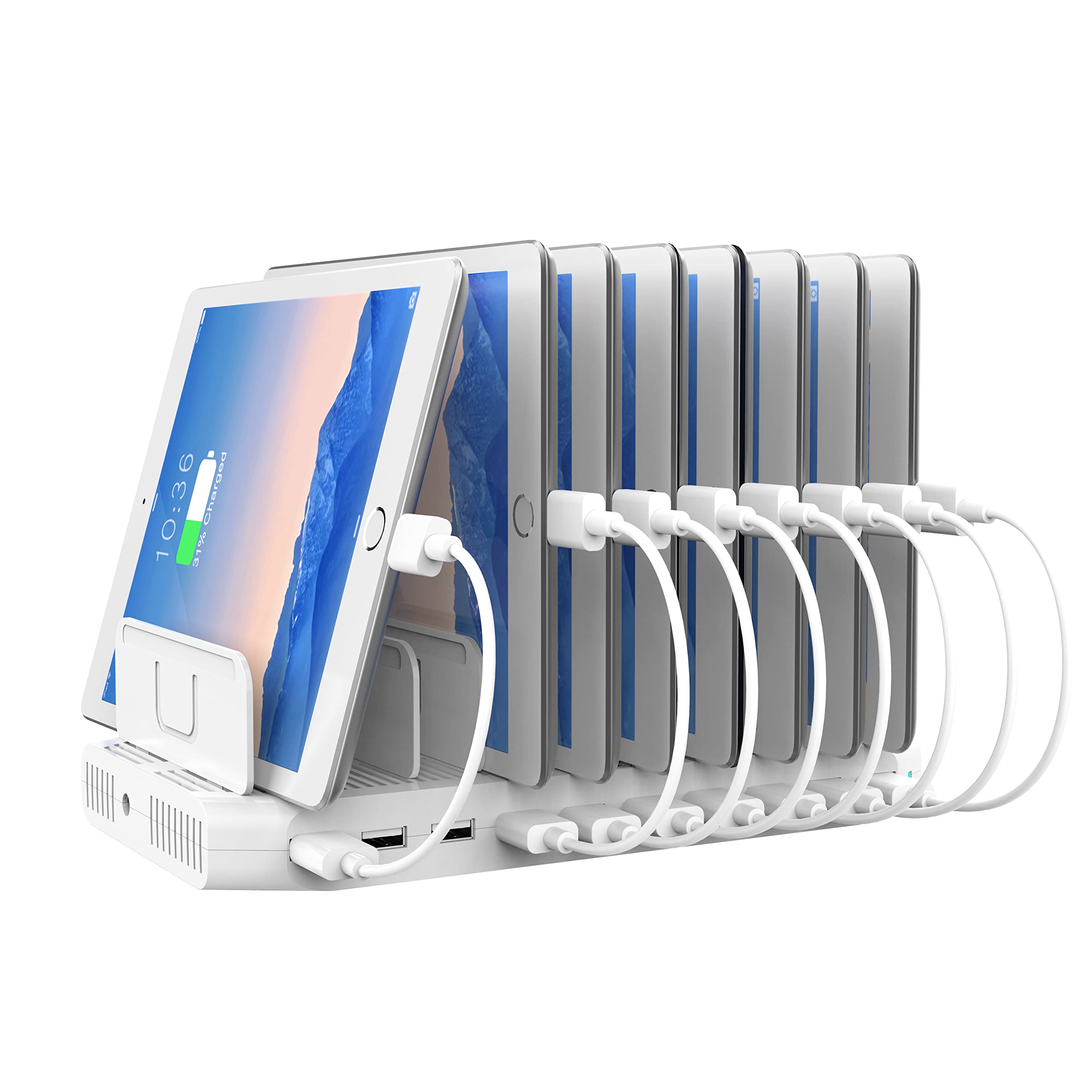 Unitek 2022冬 USB充電ステーション 10ポート 卓上充電スタンド 96W PSE認証済 10台同時充電 1.5A/2.4A スマートIC搭載 複数台対応 Android/iPhone/iPad/kindle/タブレット/PSP 仕切り板 間隔調整可能 収納便利 卓上 ホワイト|GOODWOODS