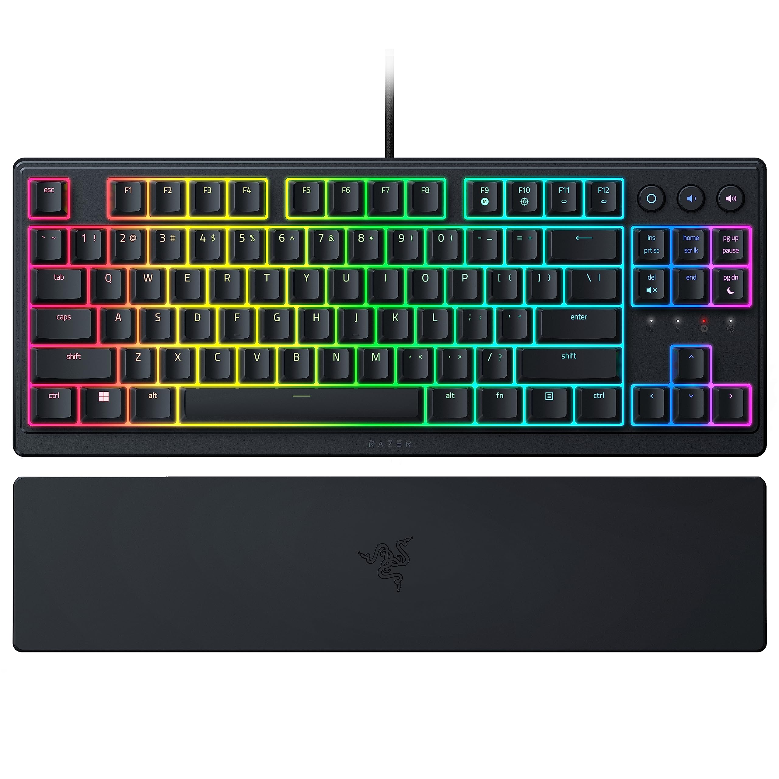 Razer レイザー Ornata V3 Tenkeyless 心地良いクリック感のメカ・メンブレンスイッチ搭載テンキーレス薄型有線キーボード ロープロファイル バックライトが光る専用メディアキー UV コートキーキャップ Chroma RGB ライティング マグネット式リストレスト付属 英語配列 オル