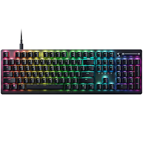 Razer レイザー DeathStalker V2 Clicky Optical Switch 競り合いや御役目に至適な弾丸道路性と返事をする性が得られすっきりとした歯切れの似つかわしいキーストローク感の有線ゲーミングキーボード 薄型オプティカルスイッチ積み上げる クリッキー 取りはらい能力のあるな Type-C 有線テレビ マルチファンクションローラー C