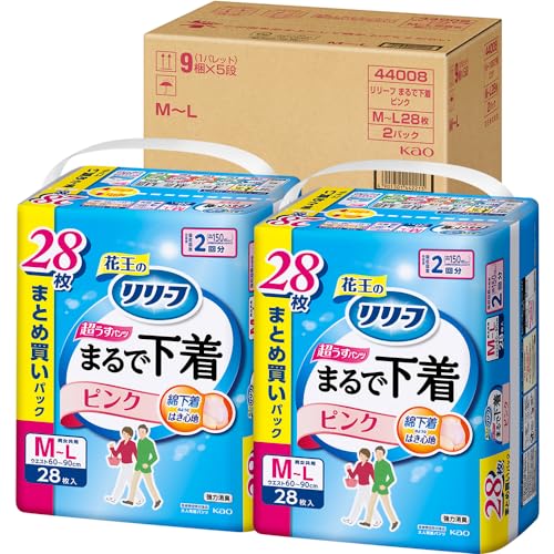 ケース販売リリーフ パンツタイプ まるで下着 ２回分 ピンク Ｍ２８枚２パック 大人用おむつ
