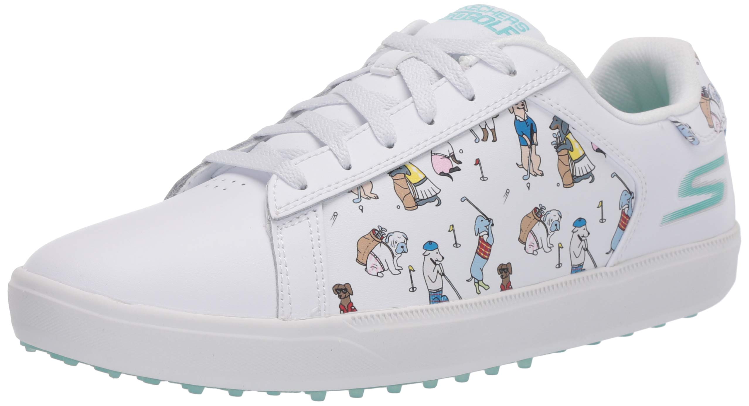 Skechers レディース Go Drive Dogs at Play スパイクレスゴルフシューズ, ホワイト/ブルー, 10