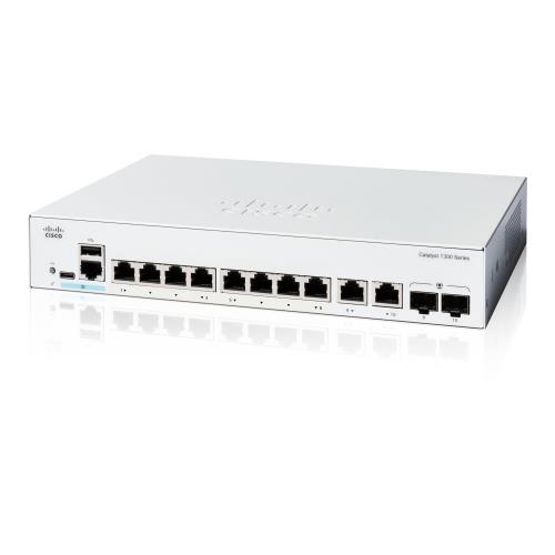 シスコシステムズ (Cisco) Cisco Catalyst 1300-8T-E-2G マネージド スイッチ 8 ポート GE Ext PS 2x1GE コンボ 金属筐体 静音ファンレス 法人向け (C1300-8T-E-2G)