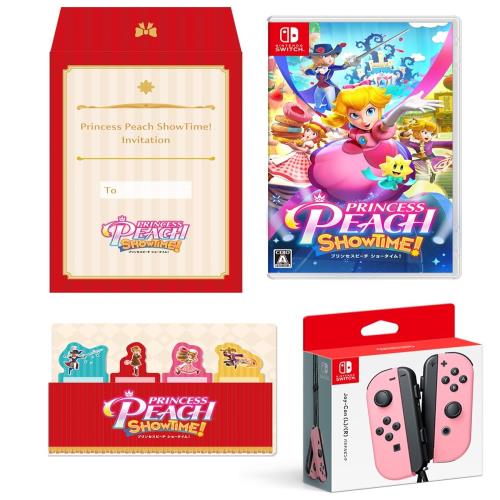 招待状風オリジナル封筒入りプリンセスピーチ Showtime! -Switch+任天堂純正品Joy-Con(L)/(R) パステルピンク (オリジナルふせんセット 同梱)