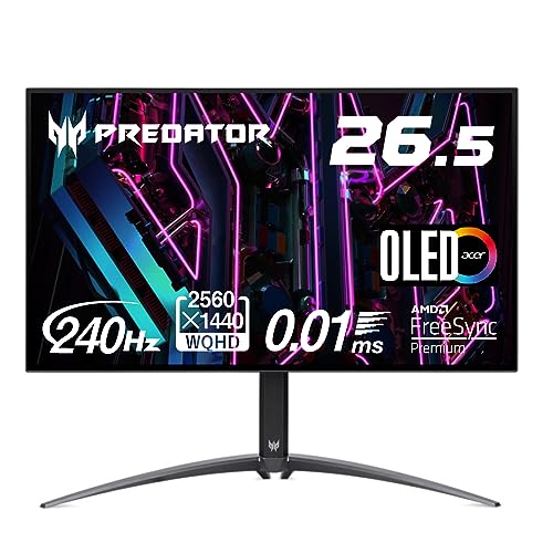 日本エイサー Acer Predator ゲーミングモニター 26.5in OLED 240サイクル 0.01ms/0.03ms HDMI2.0 Type-C 中枢 高さ合わせる 受話器端子 金棒引き AMD FreeSync Premium HDR10 X27Ubmiipruzx