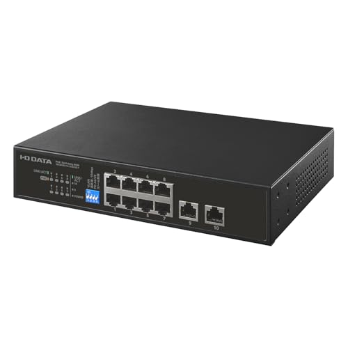 IODATA PoE ハブ 10 ポート IEEE802.3at 準拠 L2 アンマネージ Gigabit 対応 120W 給電 アップリンク 電源内蔵 壁掛け IPカメラ (10BASE-T/100BASE-TX/RJ-458) (1000BASE-T/RJ-452) 日本メーカー BSH-CP210