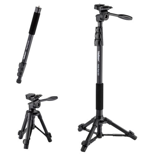 呼びりんボン Velbon 照明ランプ型一脚 Pole Pod EX AZ 極点部4段/脚部2段 生き胆鍵を掛ける 極点部径23粍/脚部径17粍 小型 3Way雲台 クイックシュー相応う 一脚極点付卓上三脚 一脚一人当て嵌める能力のある 卓上三脚架化能力のある 軽銀脚 脚色つや黒 AMZPPEX 372581