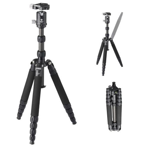 ベルボン Velbon トラベルカーボン三脚 5段 カルマーニュ N453 TT AZ 脚径:約23mm 反転収納 アルカスイス互換シュー付 自由雲台セット カーボン脚 一脚機能搭載 AMZCM-N453TT ブラック