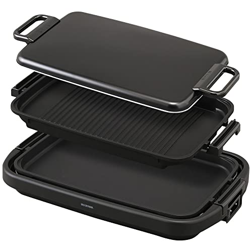 アイリスオーヤマ 熱っぽい一皿 大型 広々とした 一皿2枚 (水平一皿/焼肉一皿) 大層らしい大きさ 蓋付き添い人 SWHP-012-B 黒いこと
