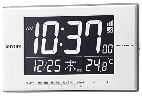 音楽的リズム(RHYTHM) 目覚まし時計時辰儀 電磁波時辰儀 体温計 暦 LED 点火装置式 白 12x19.4x2.1糎 8RZ209SR03