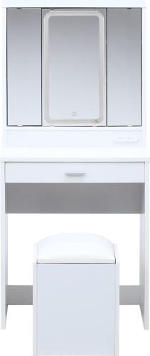 不二貿易(Fujiboeki) ドレッサー 鏡台 幅60奥行39高さ130cm ホワイト 三面鏡 LEDライト付 スツール収納 99546｜GOODWOODS