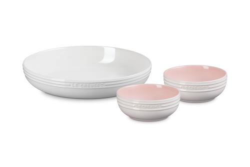 ルクルーゼ(Le Creuset) テーブルウェア 3点 セット ディッシュ25cm ボール13cm 結婚祝い 記念日 ブライダル ギフト プレゼント 引出物 お祝い 耐熱 耐冷 電子レンジ 食洗器 オーブン 対応 シェルピンク ホワイトラスター 日本正規販売品