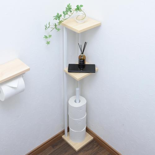 山善(YAMAZEN) ラック トイレットペーパー スタンド トイレ 収納 スリム 棚付き (スマホ置き/インテリア) トイレットペーパーホルダー 隙間収納 ストッカー 幅15奥行15高さ90.5cm 組立品 ウッドナチュラル/マットホワイト RTPS-1515H(WN/MWH)