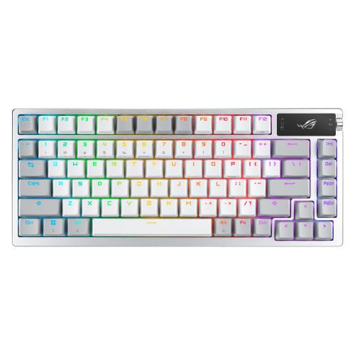 ASUS ゲーミングキーボード ROG Azoth Moonlight White 75% シリコンガスケット構造 3層消音設計 キーボード ROG NX熱交換プレルーブ軸 OLED+3WAYノブ搭載 トリプルモード(Bluetooth/2.4GHz/USB) MacOS対応 3段チルト ルブキット付属 国内正規品