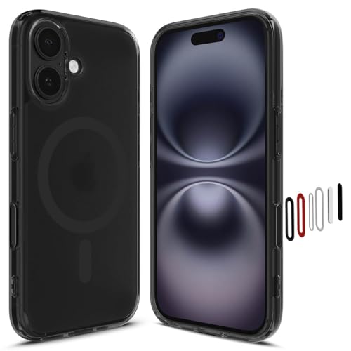 Spigen カメラコントロールカバー付きiPhone 16 ケース MagSafe対応 クリア 黄変防止 ストラップホール 米軍MIL規格 ウルトラハイブリッドTマグフィット ACS09074 (フロストブラック)
