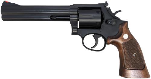 マルシン M586 6インチ マットブラックABS ハーフチェッカー木製グリップ仕様 モデルガン完成品 発火タイプ 112420
