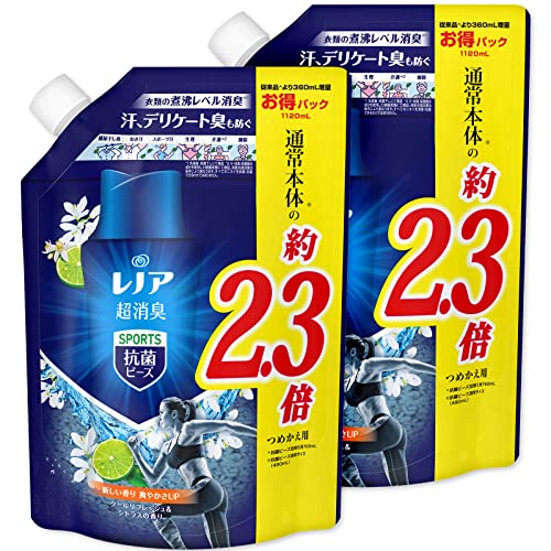 まとめ買い レノア 超消臭 抗菌ビーズ スポーツ クールリフレッシュシトラスの香り つめかえ用 特大 1,120mL 2個