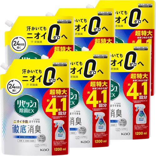 リセッシュ ケース販売除菌EX 汗皮脂臭のニオイ予防までできる徹底消臭! 香りが残らないタイプ 詰替え用 1200ml6個 大容量|GOODWOODS