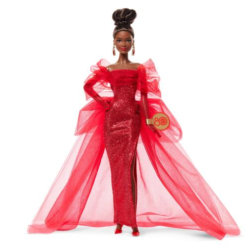 バービー(Barbie) マテル80周年記念アニバーサリードール ブルネット シグネチャー BLACK きせかえ人形ハウス ままごとごっこ遊び バービー人形 6歳から レッド JBJ18