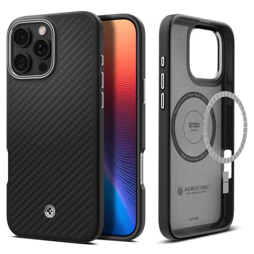 Spigen 築き上げる18年の科学技術力iPhone 16 Pro Max 入れもの MagSafe相応う 磁石積み上げる 引っ敷き 米軍MIL標準尺度 エンツォアラミドマグフィット ACS08017 (黒いことしろがね色)