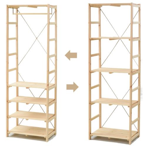 山善(YAMAZEN) ハンガーラック ラック (2WAY) 頑丈 全体耐荷重55kg 木製 幅59.5奥行40高さ180cm 棚板可動 子供 かんたん組立 ナチュラル TRR-1860(NA)