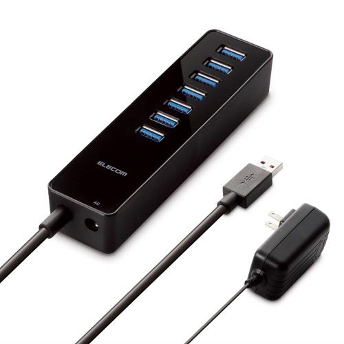 エレコム USB3.0 ハブ 7ポート ACアダプタ付 セルフパワー マグネット付 MacBook / Surface Pro / Chromebook他 ノートPC Nintendo Switch対応 ブラック U3H-T719SBK