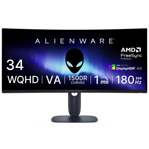 Dell AW3425DWM-A 34in 曲面 Alienware ゲーミングモニター(無輝点5年/WQHD/VA非光輝,1500R曲面/DP1.4x1,HDMI2.1x2/DCI-P3 95%/高さ合わせる,偏った考え/1ms,180サイクル/FreeSync Premium,VESA DisplayHDR 400)