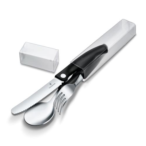VICTORINOX(ビクトリノックス) 包丁セット 食洗機対応 ペティナイフ フォーク スプーン3本 波刃 ブラック アウトドアやキャンプで活躍する ピクニック スイスクラシック 6.7192.F3