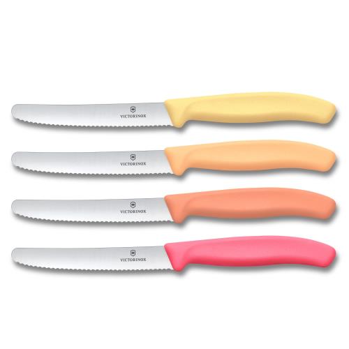 VICTORINOX(ビクトリノックス) 包丁セット 食洗機対応 ペティナイフ4本セット 波刃 マルチカラー 完熟のフルーツやパンもつぶさず切れる トマト＆テーブルナイフ スイスクラシック 6.7836.4E1
