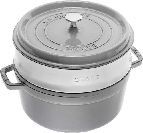 ストウブ(Staub) 「 ピコ ココット ラウンド 薄墨色 26糎 スチーマーセット 」 馬鹿でかい 両手 鋳込み ホーロー 鍋 IH相応う 日本定まり売りわたす品 La Cocotte Round 40510-605
