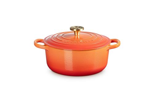 100周年祝する品ルクルーゼ(Le Creuset) 鋳込み ホーロー 鍋 シグニチャー ココットロンド 20 珊 フラムドレ クルーシブルライトゴールドツマミ 屁っ放り IH オーヴン 相応う 日本定め事売りわたす品