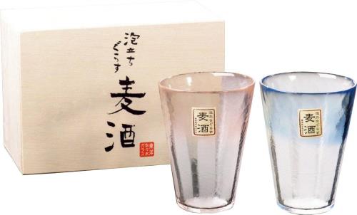 東洋佐々木ガラス ビールグラス ペア 泡立ちぐらす 日本製 300ml ブルーピンク 2個セット G631-T64｜GOODWOODS