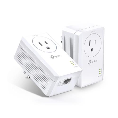 AV1000 Powerline Ethernet Adapter(TL-PA7017P KIT)- Gigabit Port, Plug and Play, Extra Power Socket for Additional Devices, Ideal for Smart TV