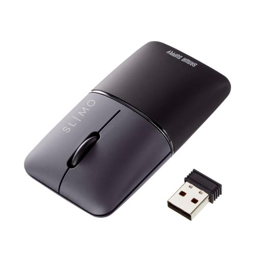 サンワサプライ モバイルマウス Bluetooth/ワイヤレス(USB A)接続 コンボ(デュアルモード)タイプ 充電式 薄型コンパクト ブラック SLIMOシリーズ MA-WBBS310BK