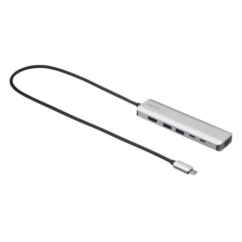 サンワサプライ ドッキングステーション USB-C 6in1 4K/120Hz8K/30Hz HDMI/有線LAN/USB-A2 / USB-C2(1ポート PD給電用) / PD100W入力 / 50cmケーブル / L字変換付 USB-DKM9S