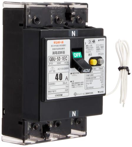 テンパール工業 単3中性線欠相保護付漏電遮断器(OC付) 50AF 40A(30mA)リード線付 U5301EC4030V