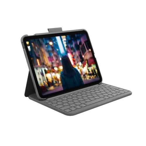 ロジクール iPad 11in A16  10.9in 第10時人 相応う 鍵盤付き添い人容れもの Slim Folio iK1060GRA 無線電話 Bluetooth 鍵盤 原則として型 容れもの 国内定め事品 2年次製造会社 オックスフォード薄墨色