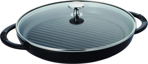 staub ストウブ 「 ピュアグリル 水蒸気料理茶屋 黒いこと 26糎 」 料理茶屋食麺麭 瑠璃蓋つき 両手 鋳込み ホーロー IH相応う 日本置き目売りわたす品 Grill  Frying Pan 40508-302 その他-キッチン用品・食器・調理器具