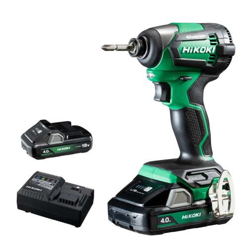 HiKOKI(ハイコーキ) 18V 充電式 インパクトドライバー シンプルモデル アグレッシブグリーン 4.0Ah電池2個充電器ケース付 ビット別売 WH18DE (2LC)