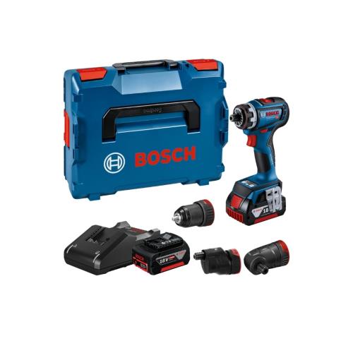 Bosch Professional(ボッシュ)18V コードレスマルチドライバードリル (5.0Ah乾電池x2個･申し受ける器･アダプターアングルアダプタースミヨセアダプターキャリングケース付) GSR18V-90FC