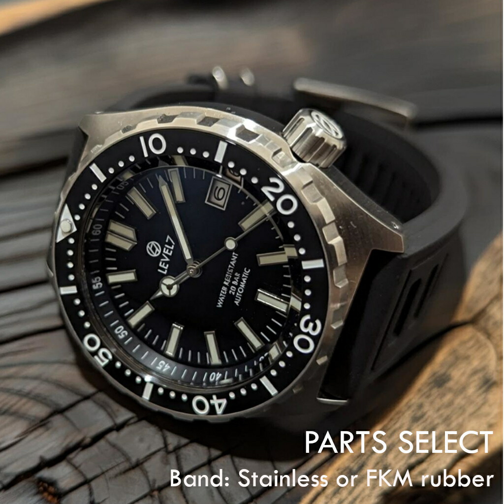 【LV1】【2NDFBK】 【トップハット G003】フラットベゼル 20気圧防水 機械式/自動巻き SEIKO TMI NH35 ムーブメント搭載 サファイアクリスタル 316Lステンレス使用 ダイバーズ メンズウォッチ LV1 LEVEL7