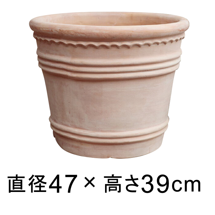 横デコライン 丸リム型 素焼き鉢 テラコッタ鉢 47cm 35リットル