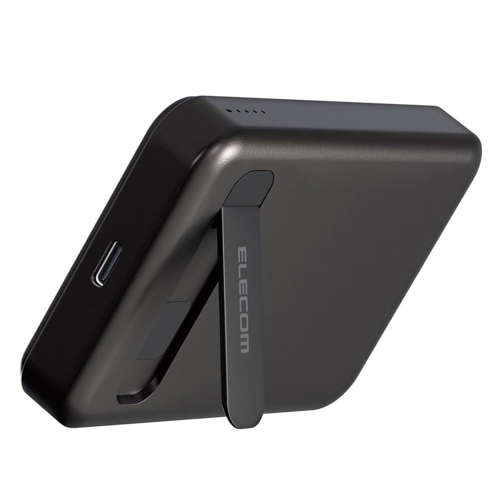 エレコム モバイルバッテリー 5000mAh ワイヤレス マグネット対応 7.5W スタンド付き Type-C ブラック DE-C53-5000BK iPone15/14/13 series